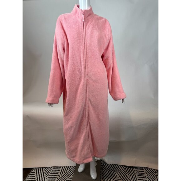 Adonna Pink Fleece Zip-Up Long Robe XL Full-Length Cozy Loungewear - Picture 1 of 16